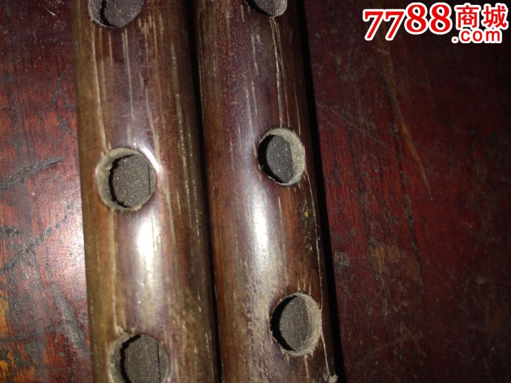 清代红木包锡小手笛一对