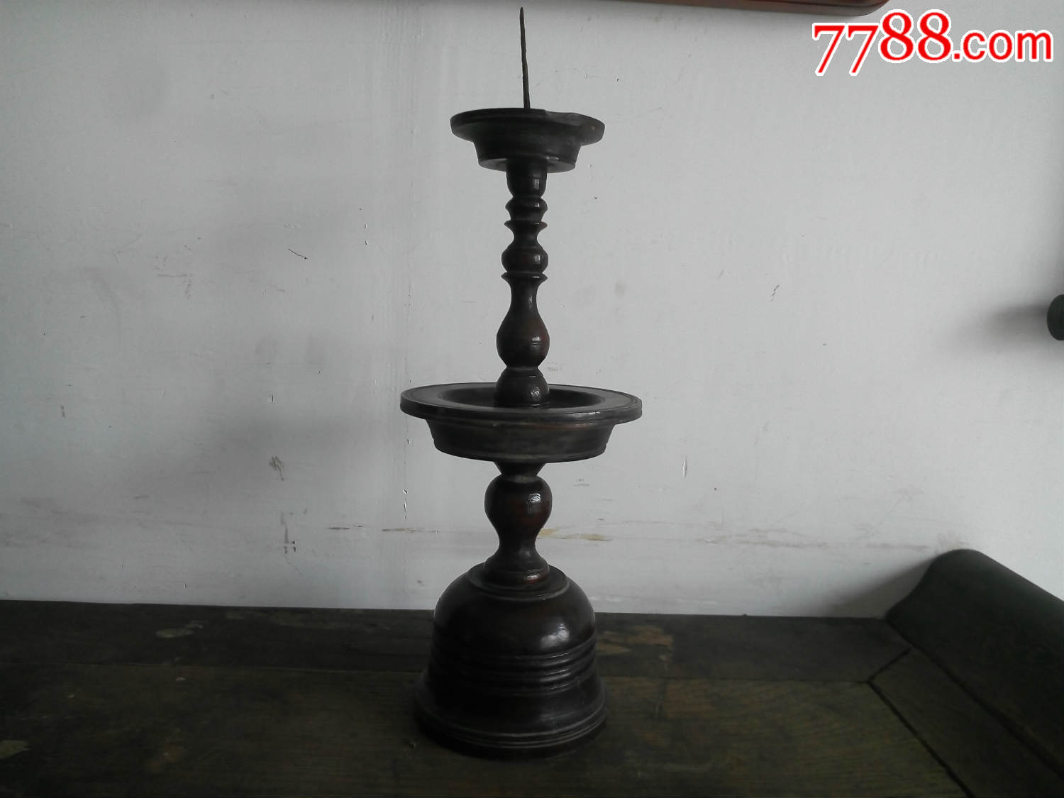 民国大号老木头蜡台一对三节老蜡烛台民俗老灯具收藏