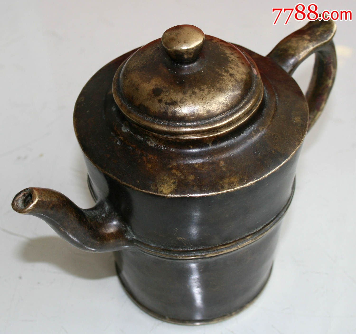 黄铜茶壶-赤龙柄宣字款老铜壶