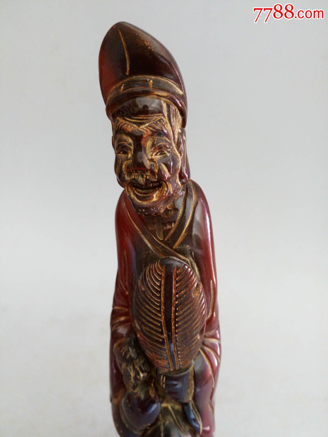 乡下收的牛角人物摆件