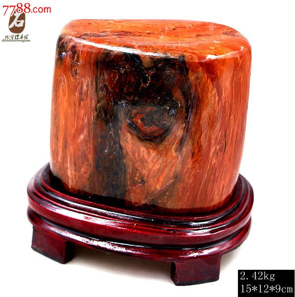 奇石新款木化石树化玉新疆硅化木树红碧玉原石头红皮木化石08