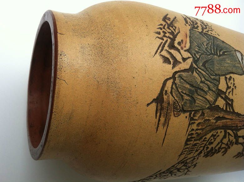 缶硕老人作(任淦庭)秋枝觅句图段泥紫砂花瓶