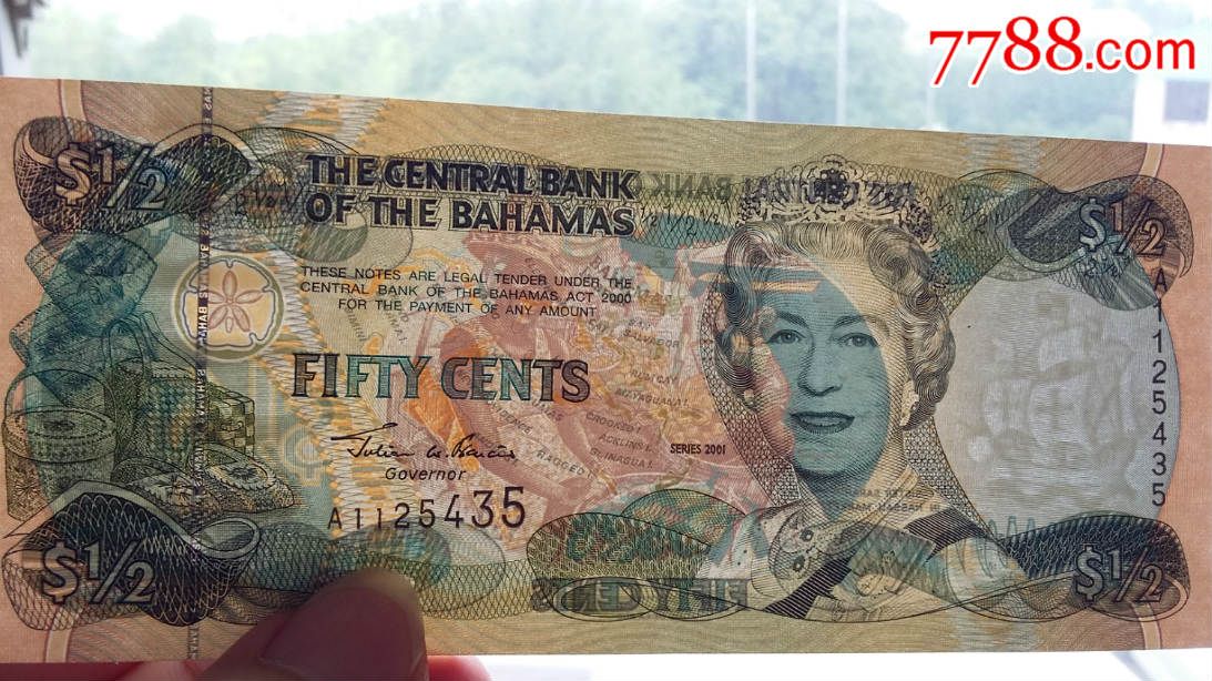 全新纸币中美洲巴哈马面值1/2元(2001版)