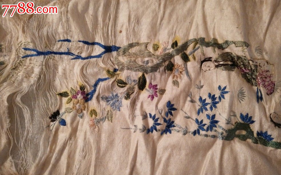 特价清末民国绣工精美人物庭院图绣片绣品刺绣一片包老怀旧收藏