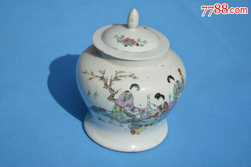 清末民初瓷画名家黄义成造侍女图老将军罐老瓷罐