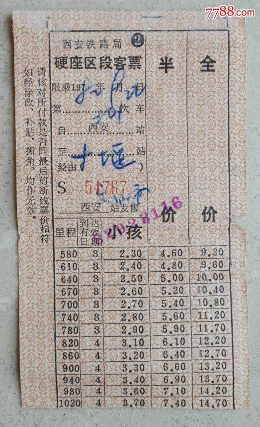 1982年硬座火车票