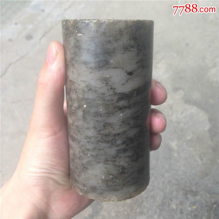 明清和田青花玉笔筒,文房精品.