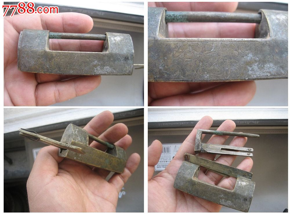 皇冠古玩店铺一把完好能用民国老铜锁衣柜锁少见造型雕刻天作之合