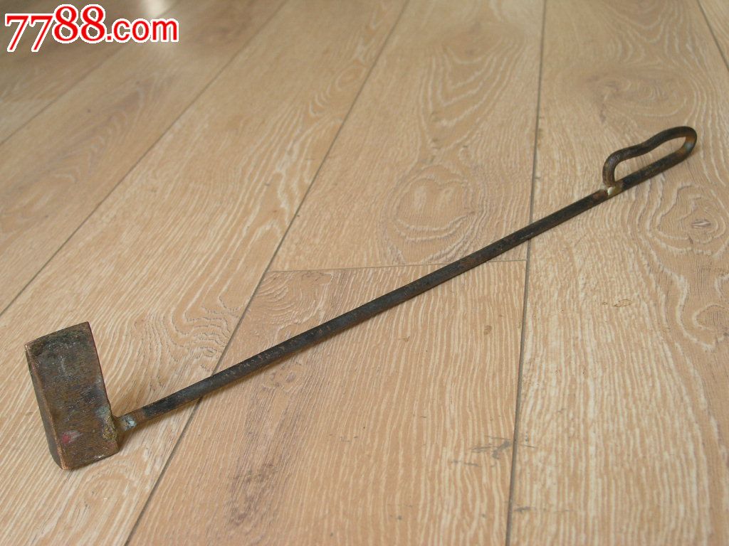 怀旧收藏160701-旧社会长杆带柄红铜烙铁刑具钉锤41cm-242g
