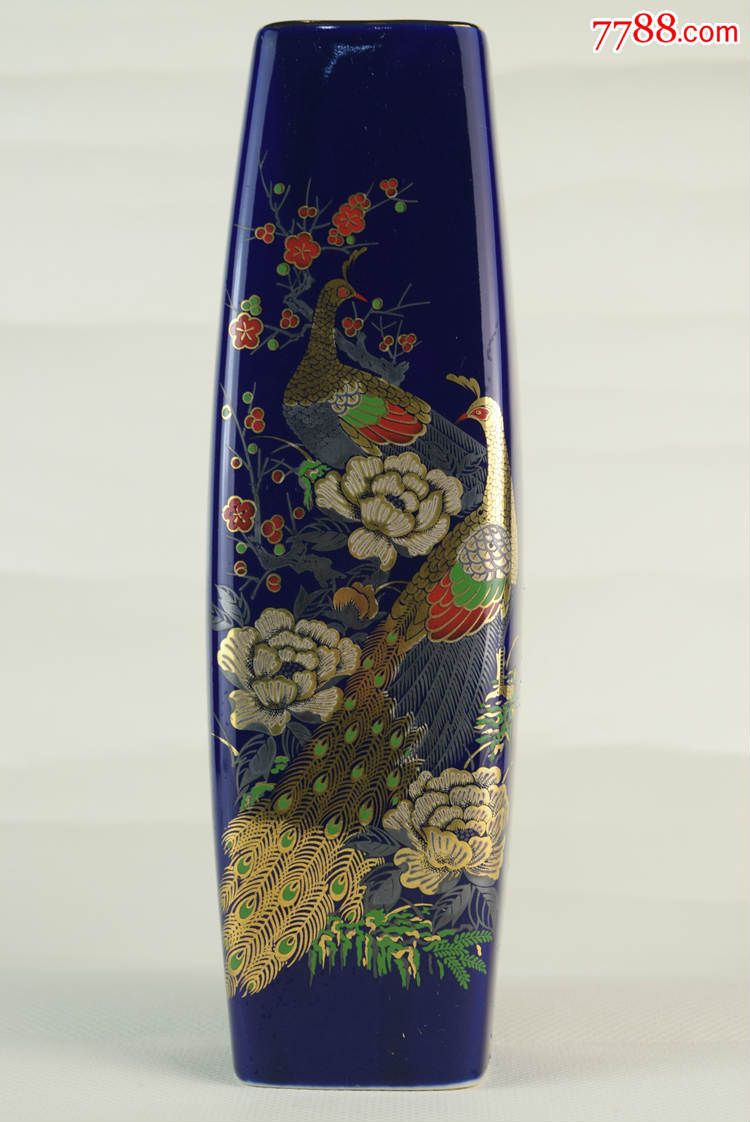 日本古董收藏品正峰作精美蓝釉描金花瓶赏瓶性价比高礼品推荐