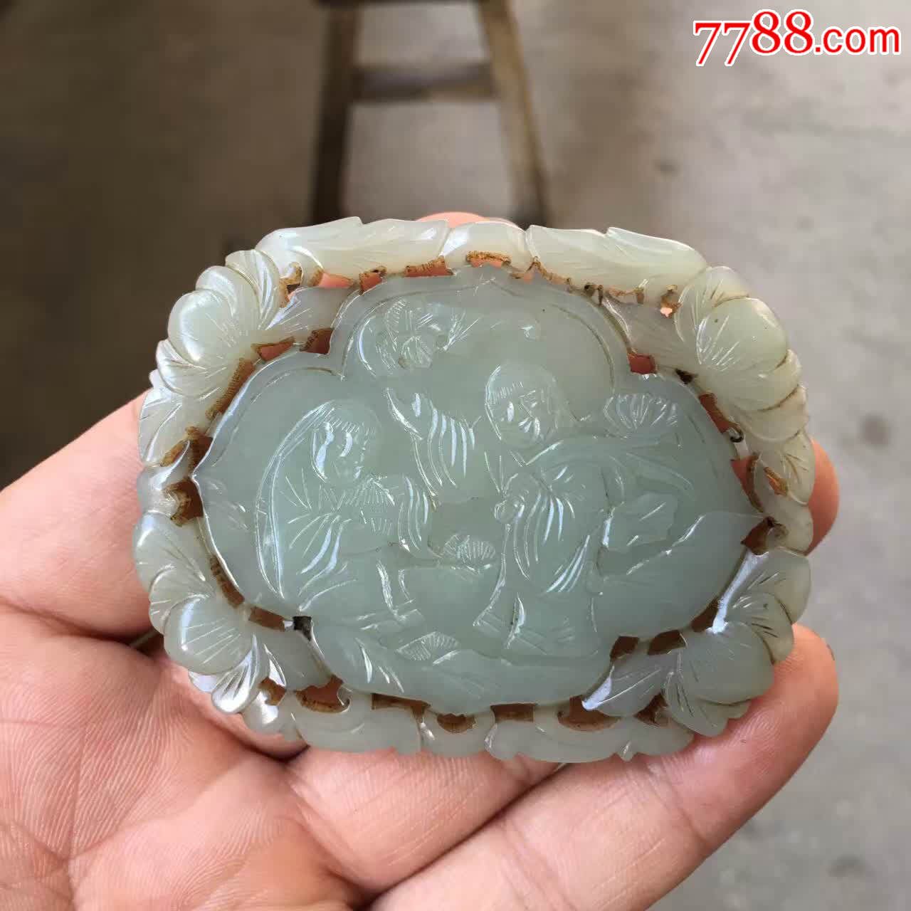 库存和田玉和合二仙玉牌