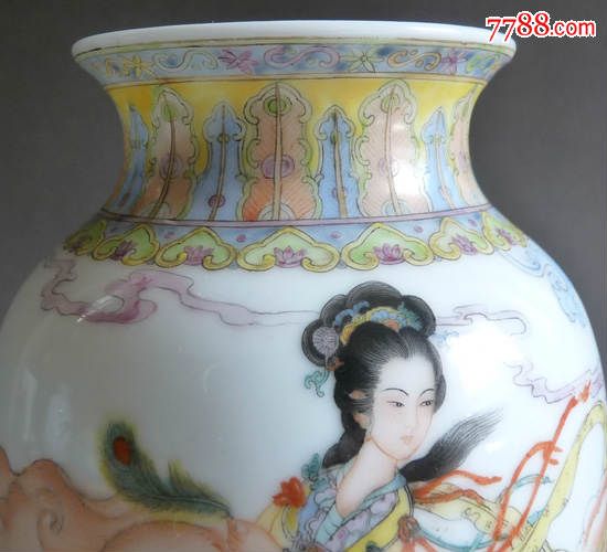 景德镇陶瓷/釉上彩/粉彩/手绘洛神冬瓜瓶