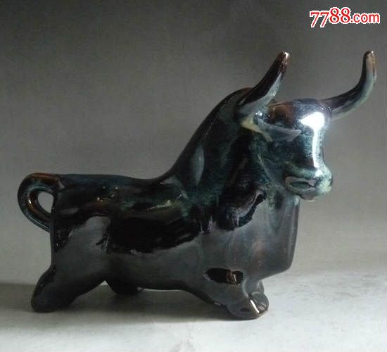 宜兴五朵金花/美陶/釉变/居家摆件/斗牛