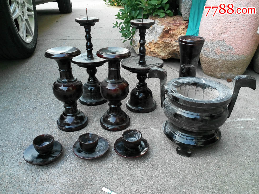 解放后敬奉菩萨祖先用的祭品一套祭祀用具蜡烛台民俗收藏摆件完好