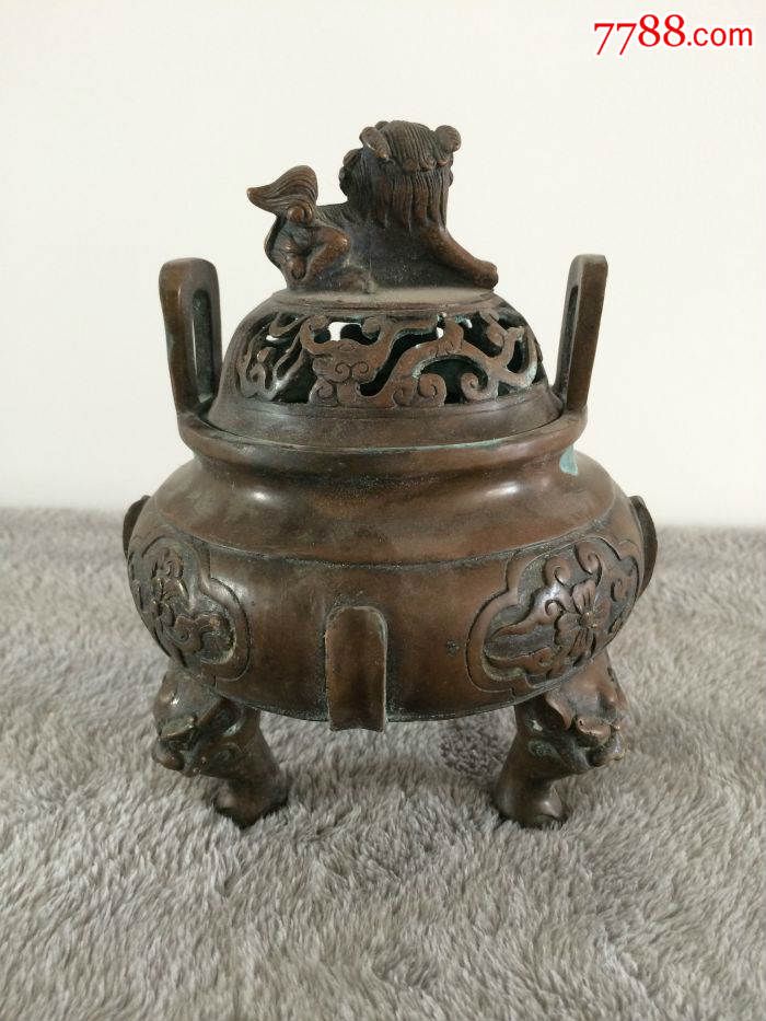 农村收的清代狮子钮宣德款香炉,包老保真