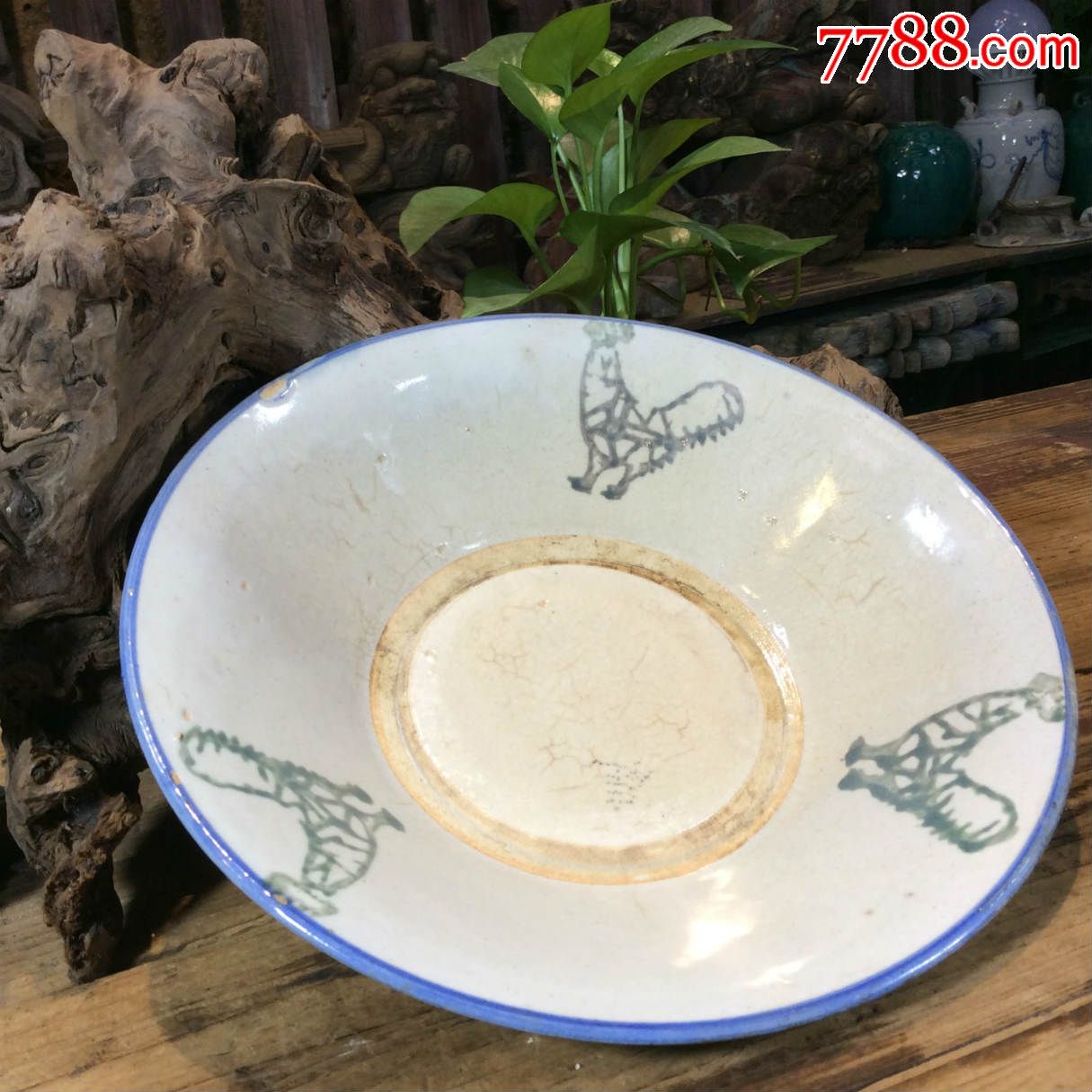 清代手工土盘子两个