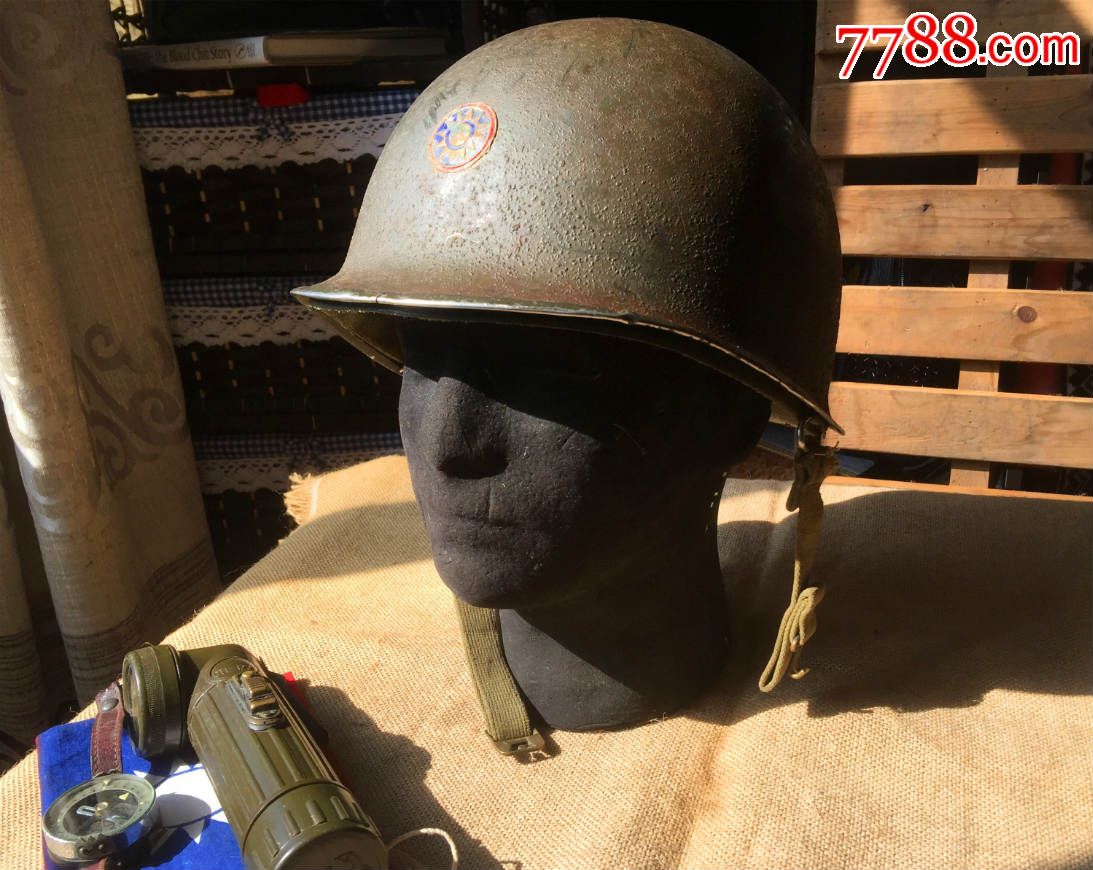 二战美军援华m1国军原品钢盔早期前接缝d环青铜钩下巴带外盔内盔全