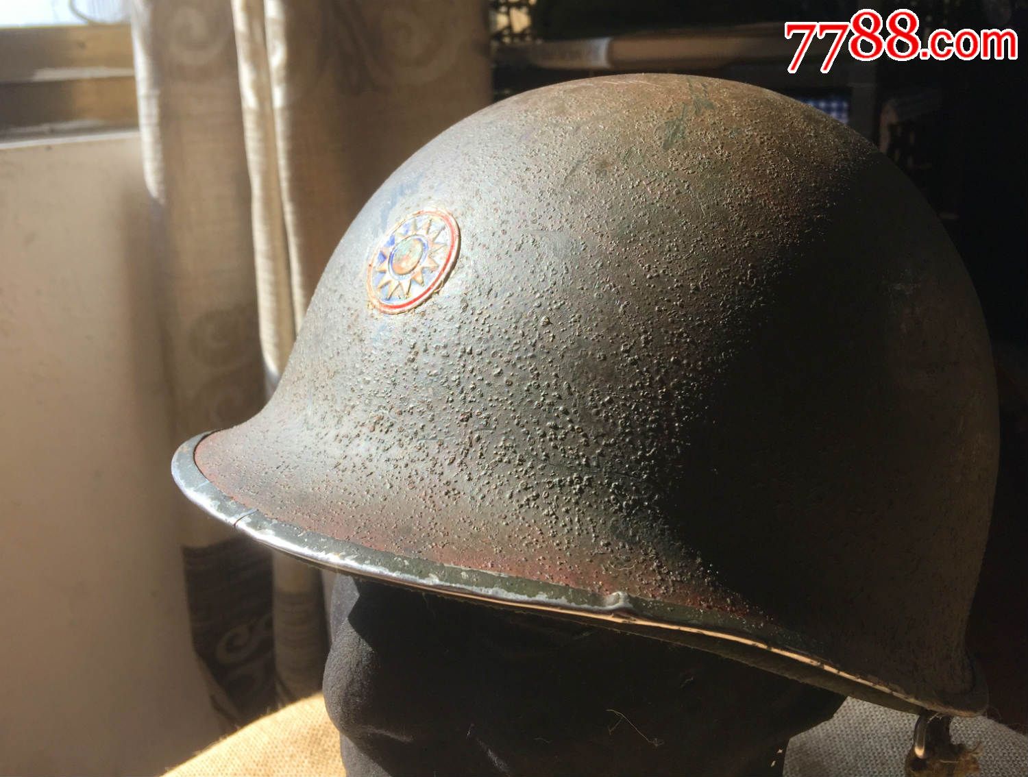 二战美军援华m1国军原品钢盔早期前接缝d环青铜钩下巴带外盔内盔全
