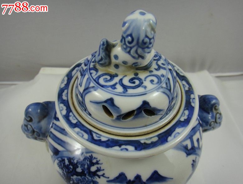 日本江户时期稥道具名人道八做瓷香炉熏炉_青花瓷_第5张_7788瓷器