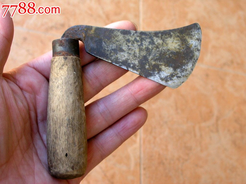 烟具收藏16090-民国边疆木柄异形锋利鸦片烟刀割刀