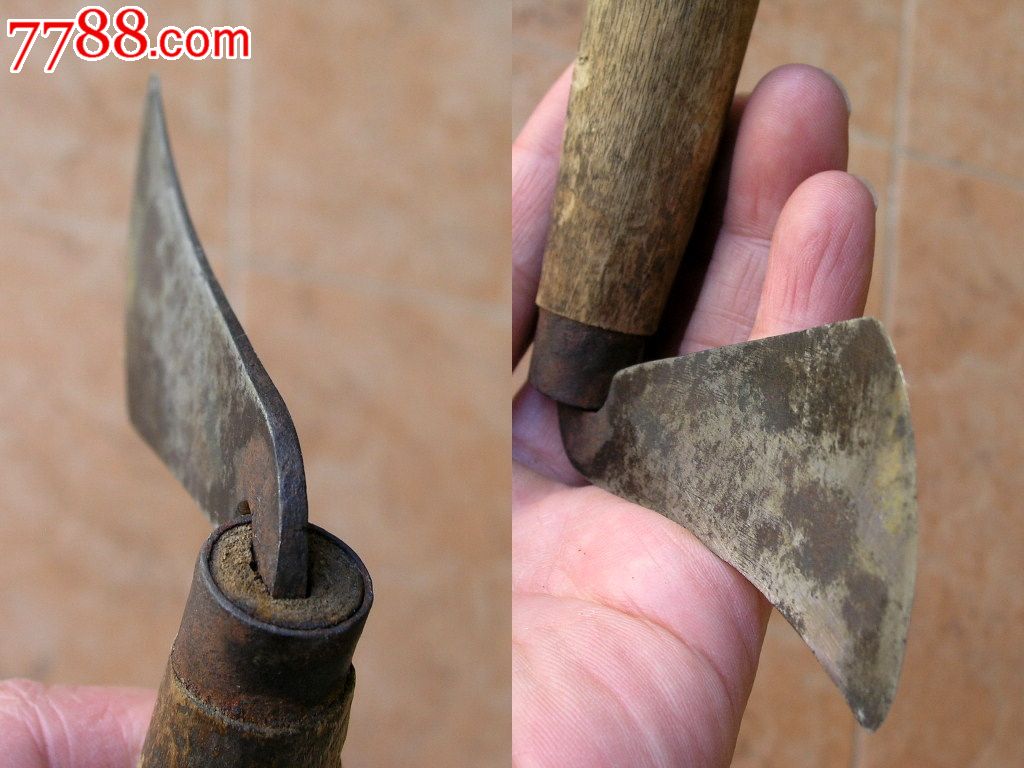 烟具收藏16090-民国边疆木柄异形锋利鸦片烟刀割刀