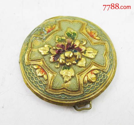 民国精美的高浮雕老铜花开富贵胭脂盒