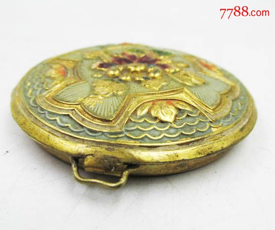 民国精美的高浮雕老铜花开富贵胭脂盒