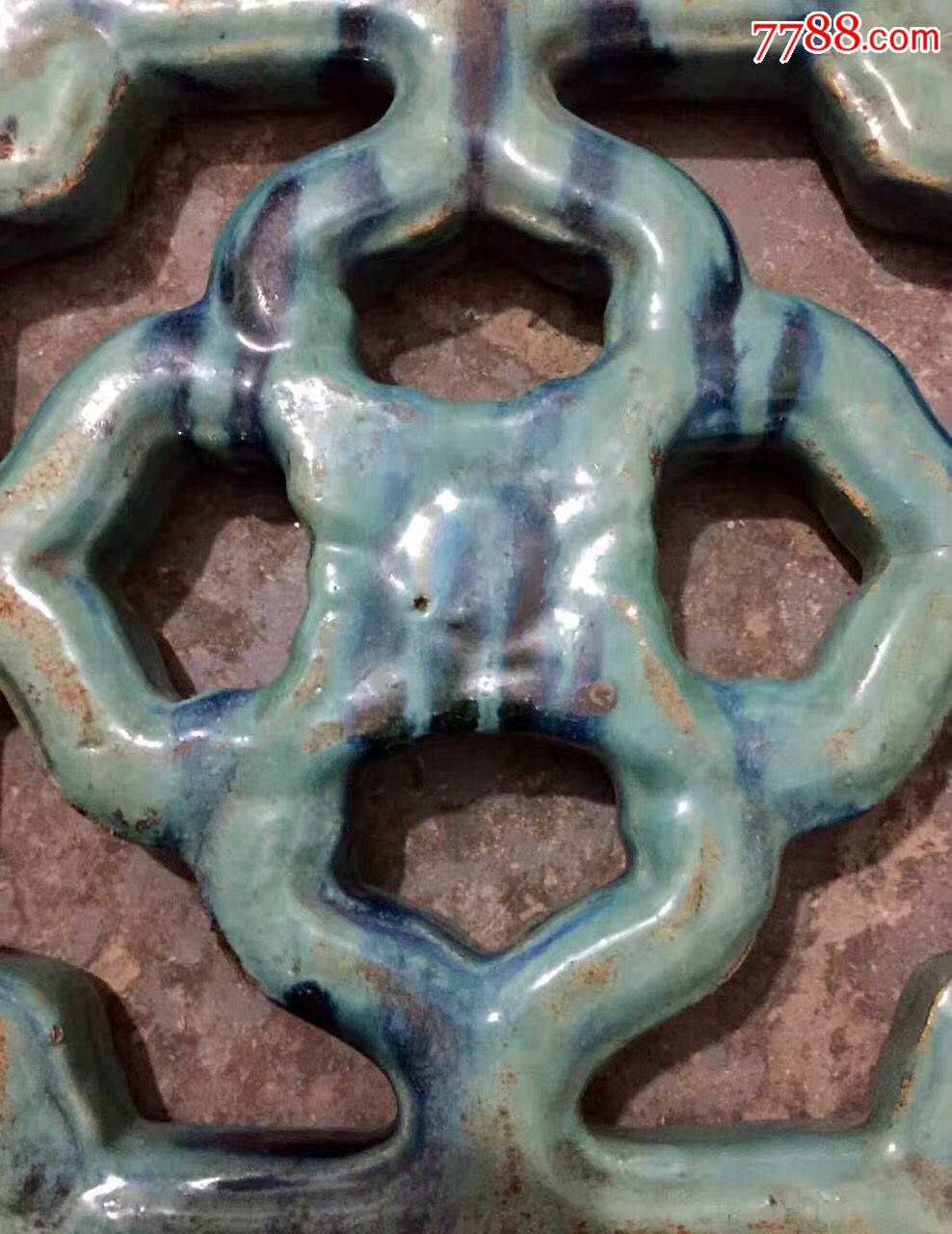 民国老琉璃花窗3片