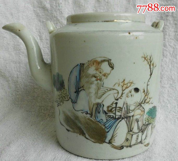 晚清民国名家吉太祥作人物浅绛彩提梁壶