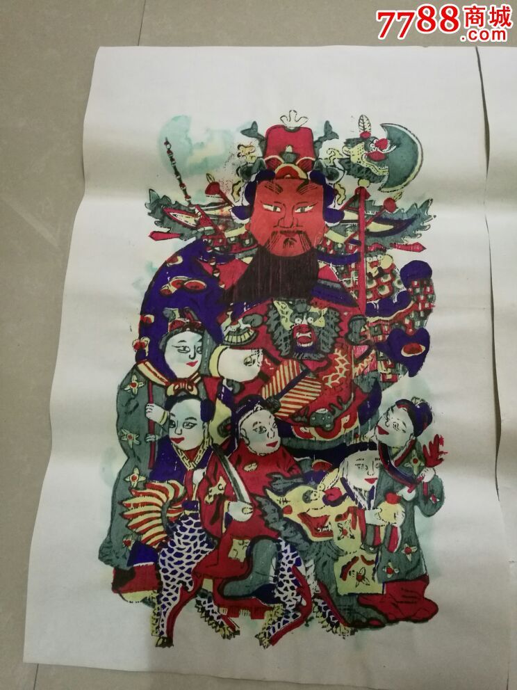 苏中地区老木版年画《五子登科》一对 ,版画原作