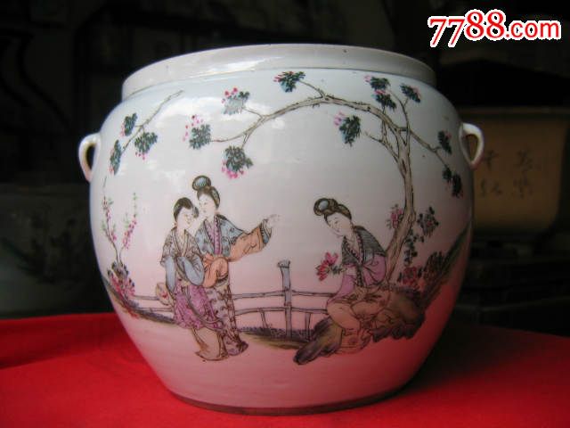 民国瓷绘名家胡子林作品粉彩仕女人物纹粥罐(包老)_第1张_7788商城