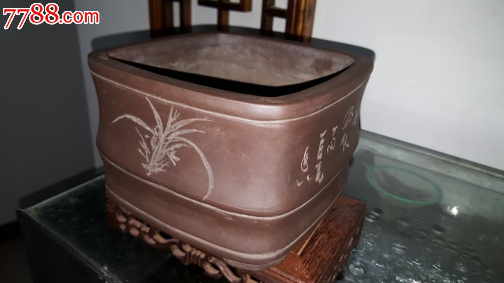 紫砂花盆四方圆角竹节紫砂盆