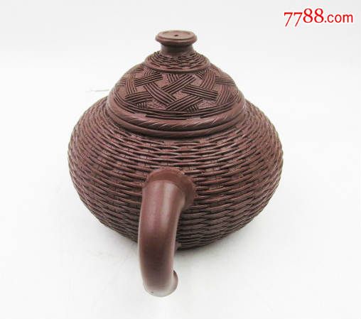 精品精装名家纯手工竹编纹饰紫砂茶壶带盒~周汉强款