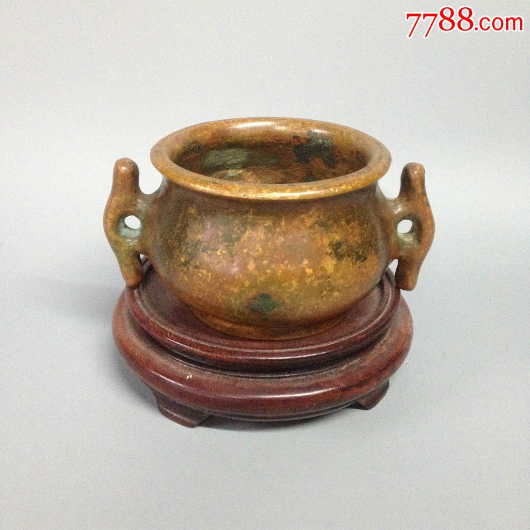 清代蛐龙耳斑铜铜香炉