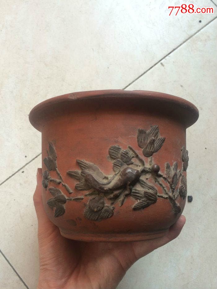 农村刚收上来的清代紫砂花盆,保真包老~!