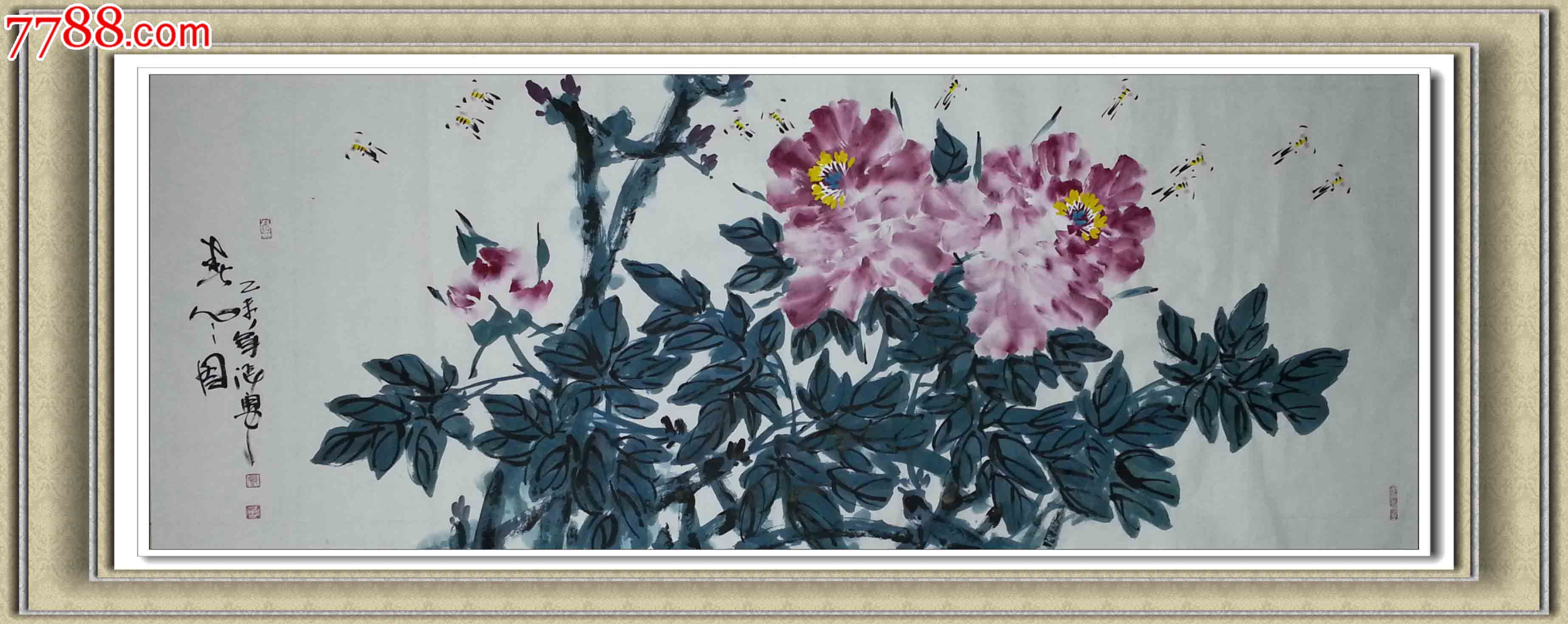 【羽桐轩】张勇小六尺整张(180x70cm)牡丹画_价格3300.