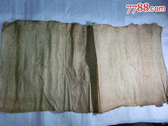 清代空白老绢子一组一红一黄