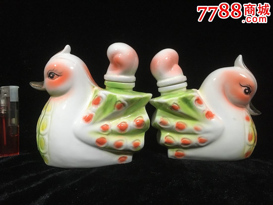 陶瓷酒瓶收藏4999德化描金精美半斤鸳鸯一对完好酒瓶