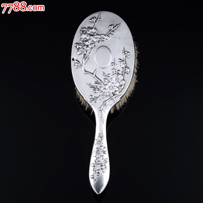 约220克晚清民国外销出口梅纹猪鬃毛刷海外回流中国银器