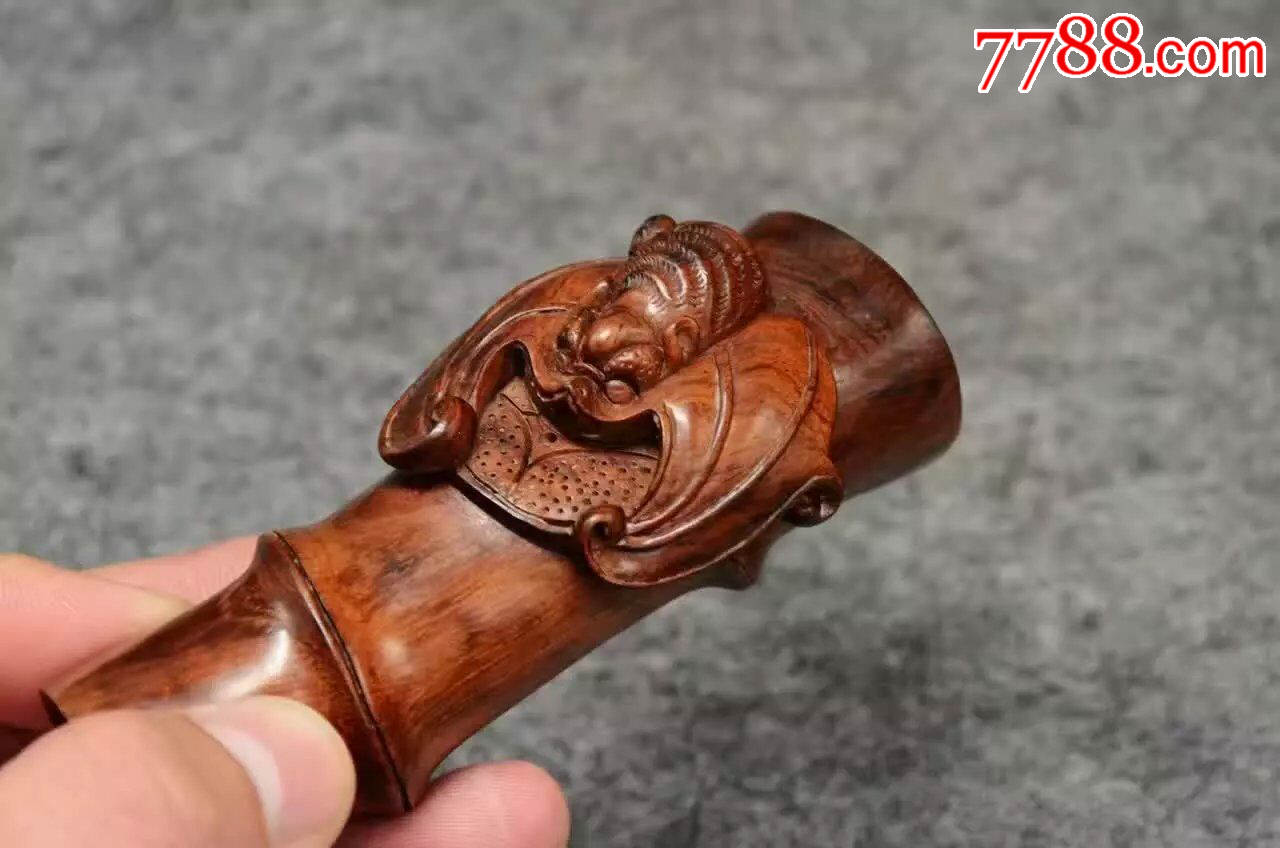 海南黄花梨福在眼前把件-木雕挂件-7788收藏