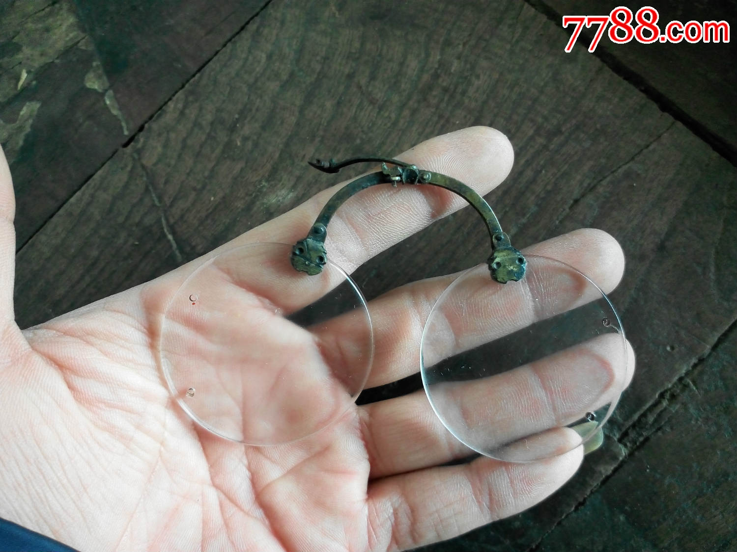 古玩杂项民国铜制水晶老眼镜老眼镜配件带铜鼻梁稀有八旗贵人专用