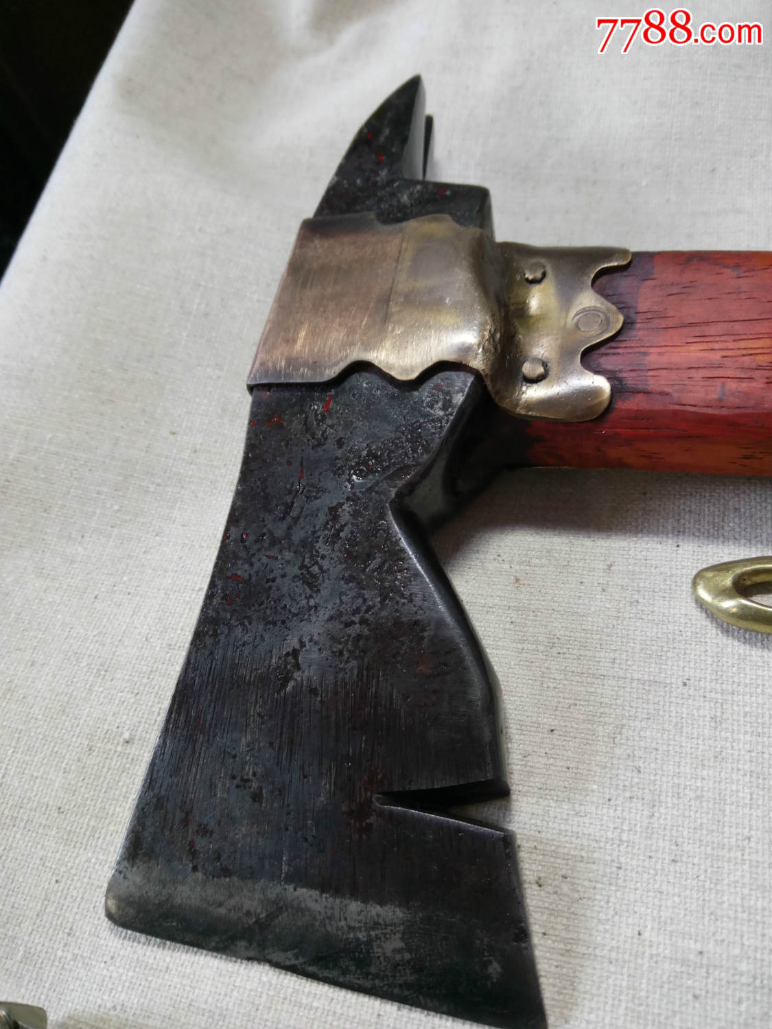 【浣溪斋~老工具】老工具斧头花梨木手柄铜环儿收藏工具多功能