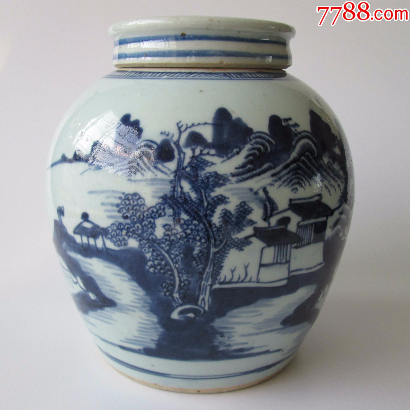 清代,清早期,清三代,乾隆青花山水罐