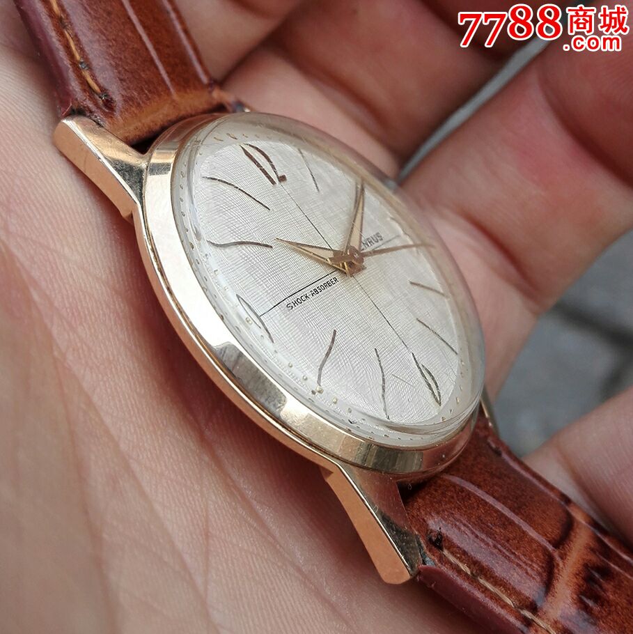 二手手表瑞士古董红金贝罗斯十字线布纹盘手卷机械腕表