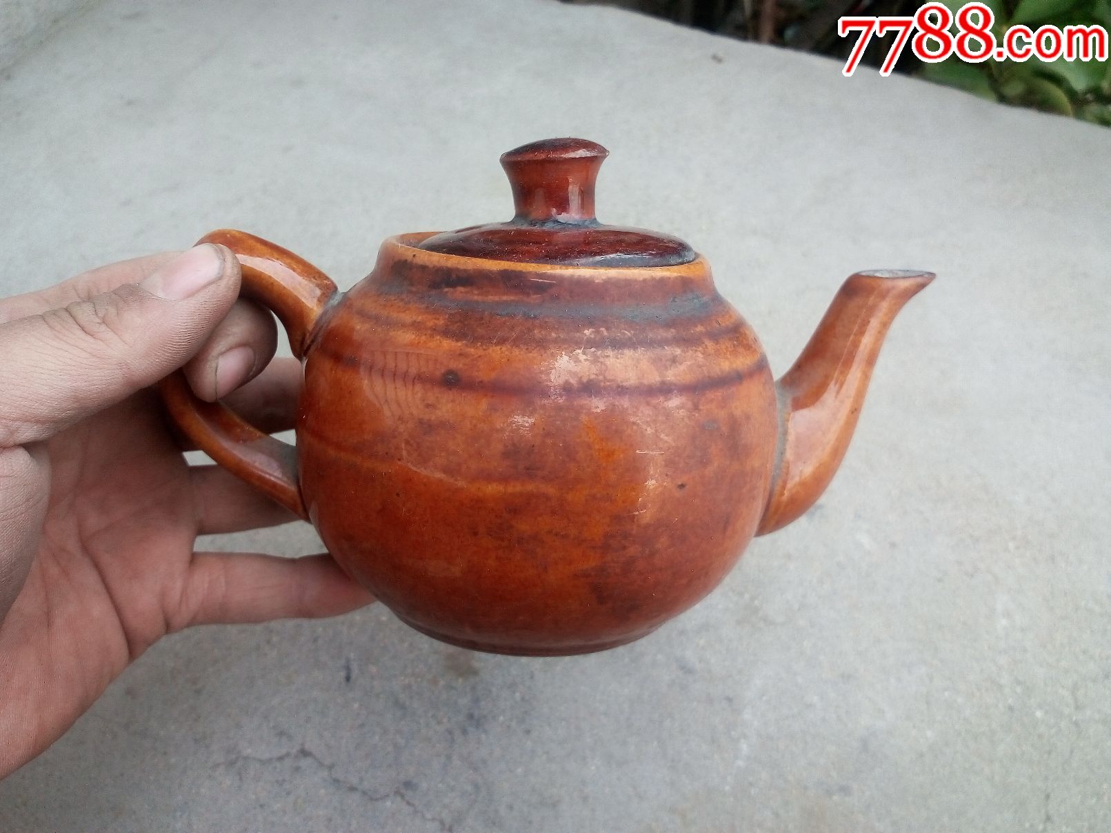 解放初酱釉执把老茶壶茶具茶艺瓷器收藏家居装饰摆件茶艺完好包老