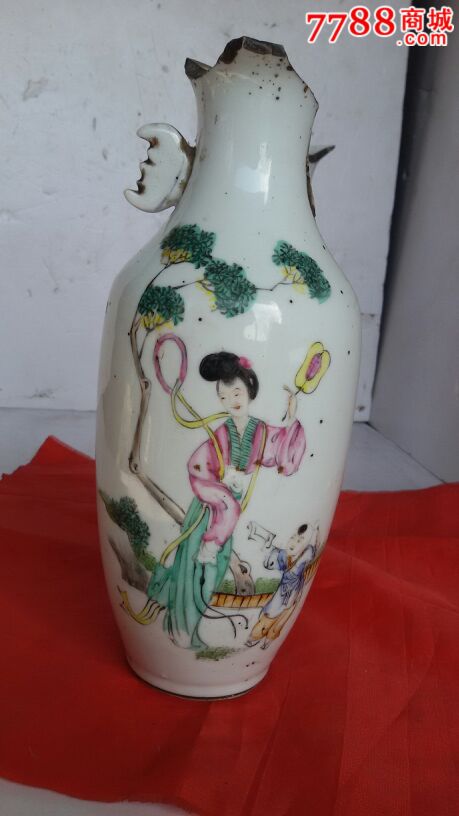 民国名家郭来顺花瓶一对仕女人物花瓶