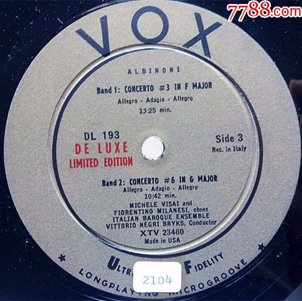 vox唱片阿尔比诺尼作品9(第3第6第9和第12号协奏曲)