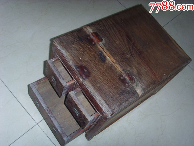 柞榛木质/三抽一镜/古代仕女/化妆镜箱