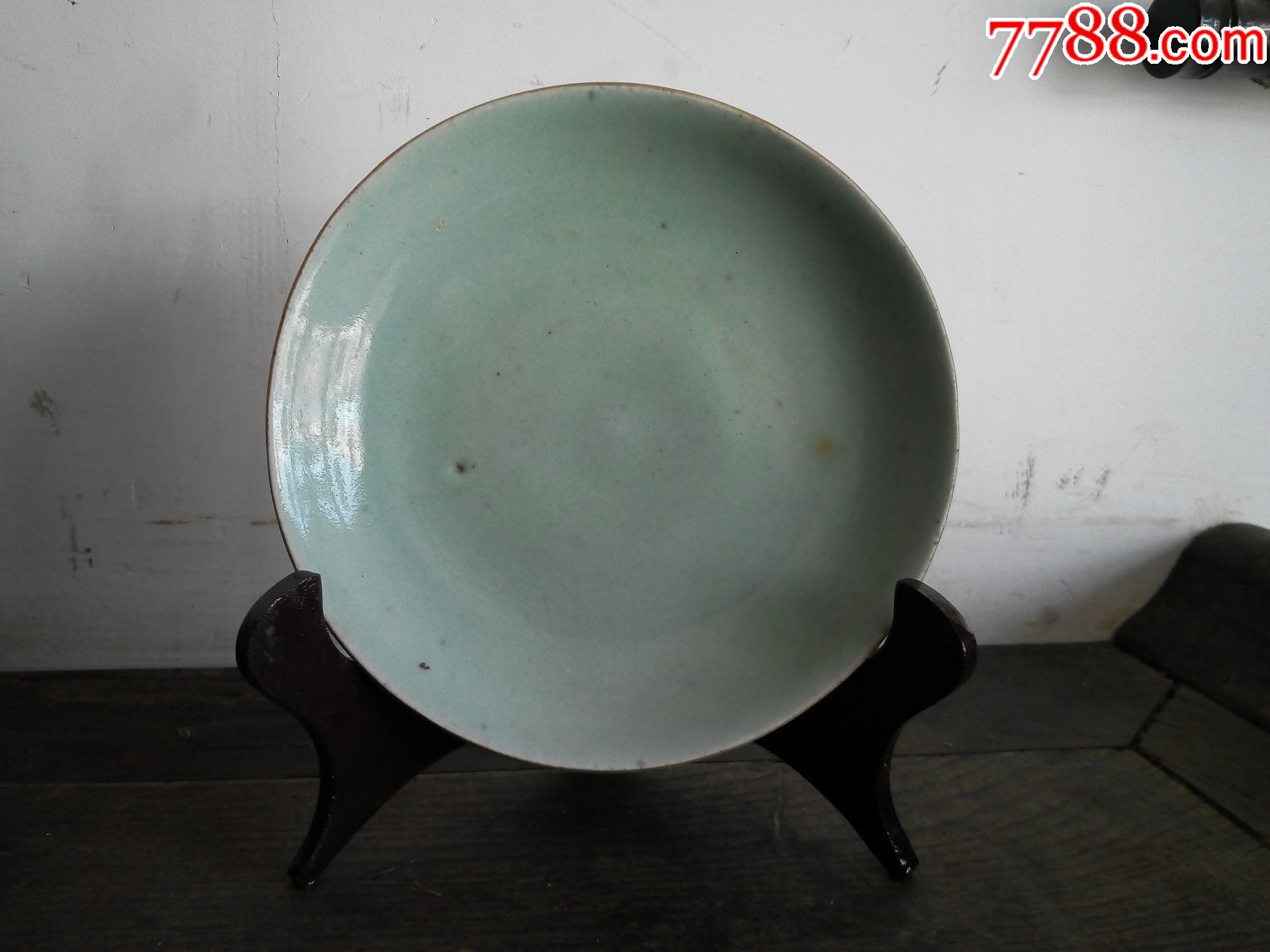 直径17口径清代嘉庆带底款豆青釉老盘子赏盘包老瓷器青瓷老货