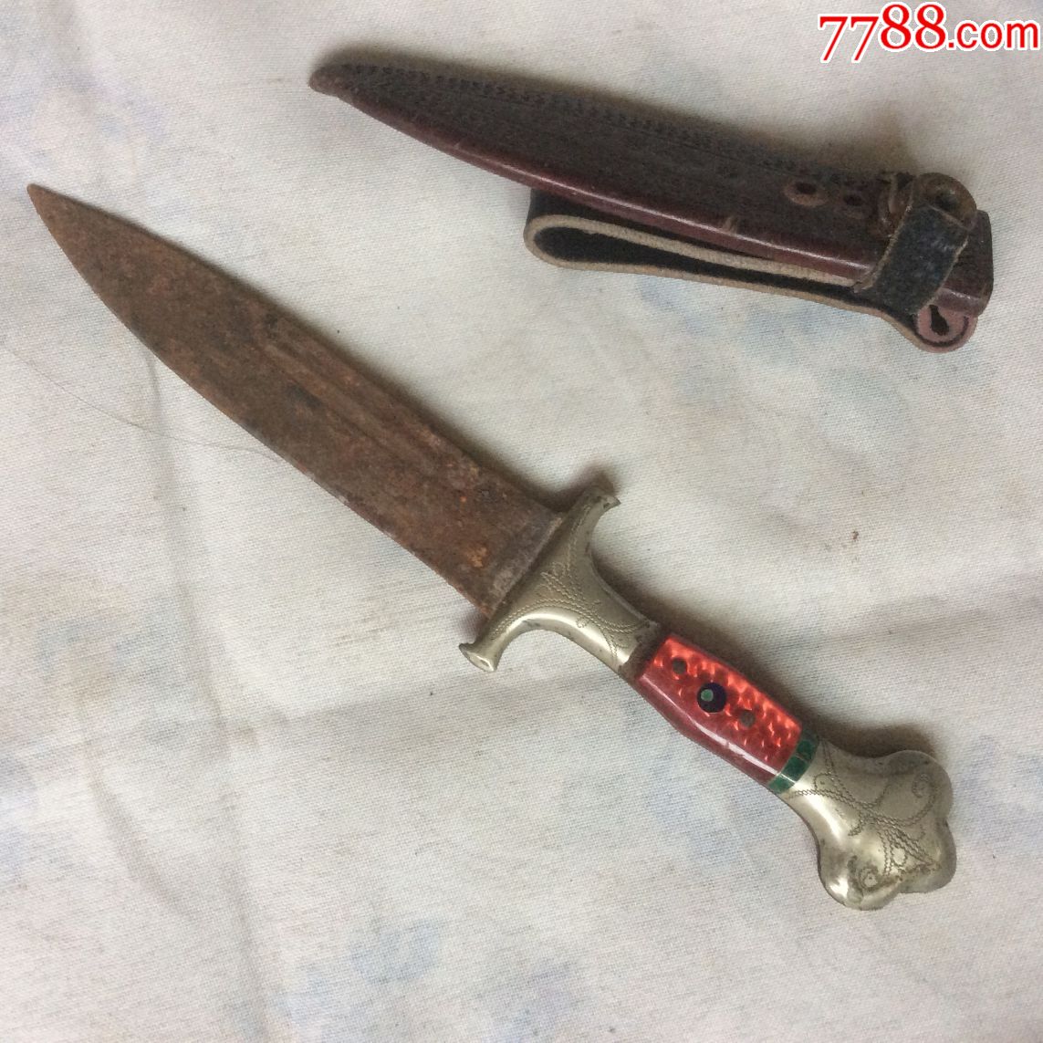 民国,解放时期铜柄带套造型精致新疆民族特色小刀